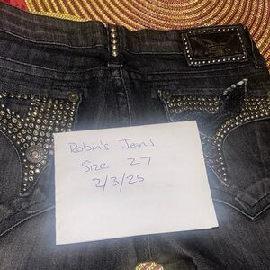 Vintage Robin's Jean size27 Black Denim With Crystal's on Back Pockets